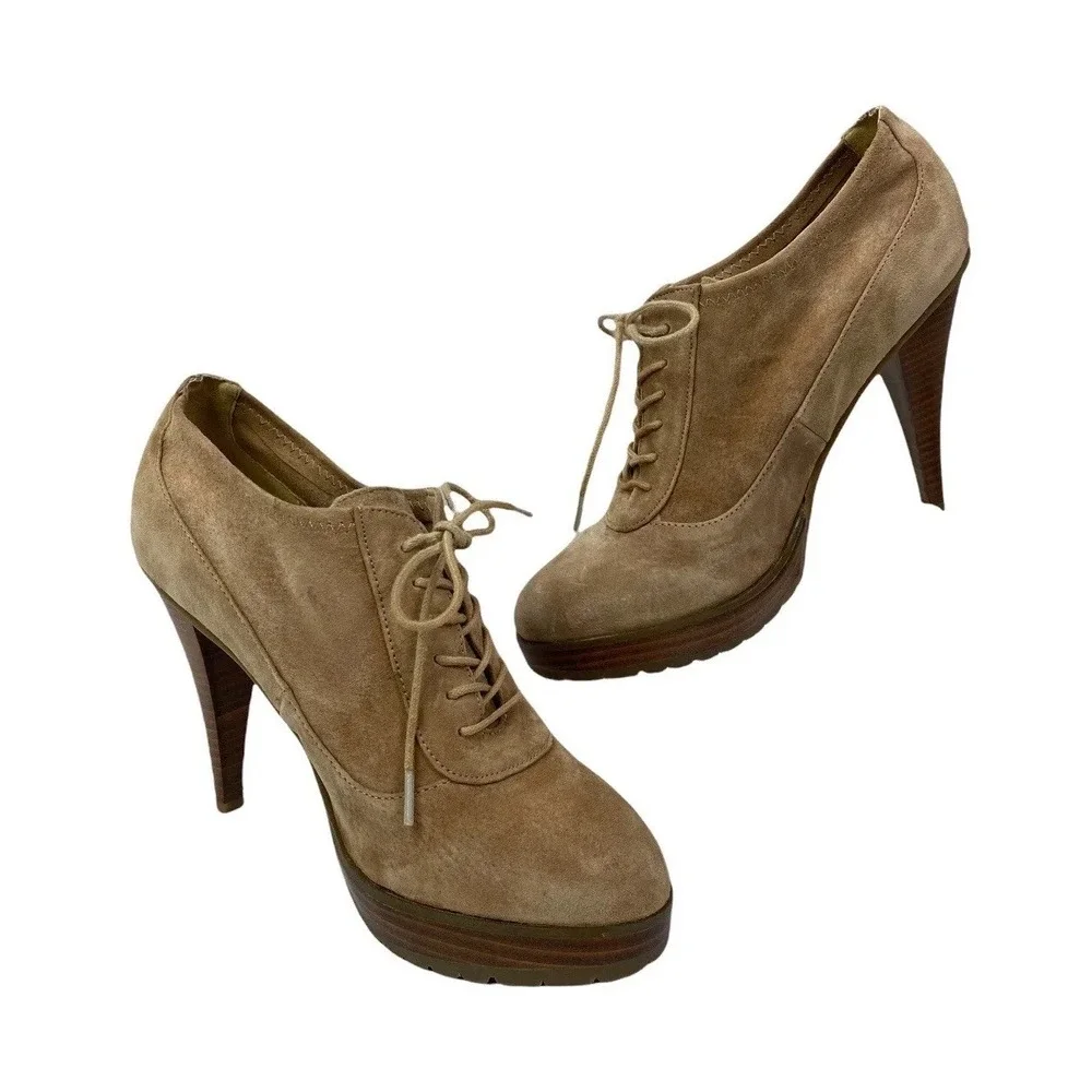 Envy Women's 9.5 Leather Upper High Platform Shoes Stacked Heels NWOB